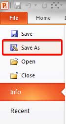 Save As option within File menu Save As option within File menu