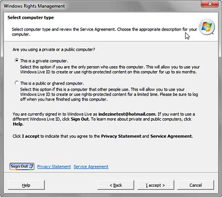 Choose between private, public, or shared computer option Choose between private, public, or shared computer option