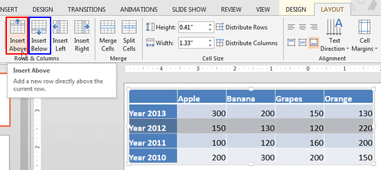 Table row selected