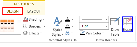 Eraser button within the Table Tools Design tab