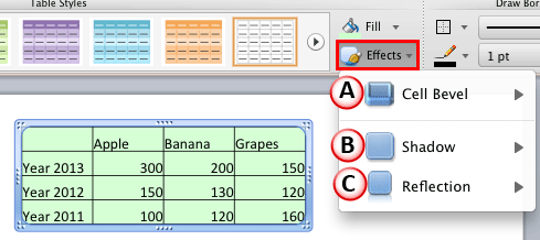 Effects drop-down gallery Effects drop-down gallery
