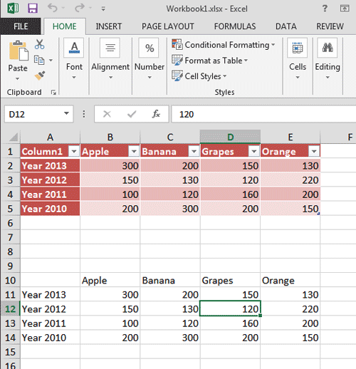 An Excel Table, or simple content, both are usable