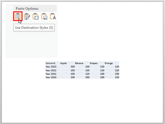 Use Destination Styles (S) option