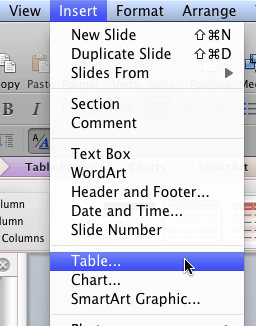 Insert | Table menu option