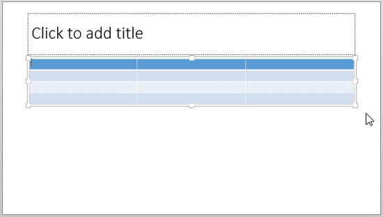 Table inserted within the Content placeholder