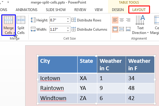 Merge and Split Table Cells in PowerPoint 2013 for Windows