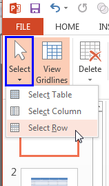Select Row option to be selected