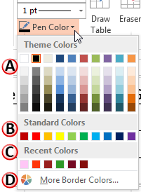 Pen Color drop-down gallery