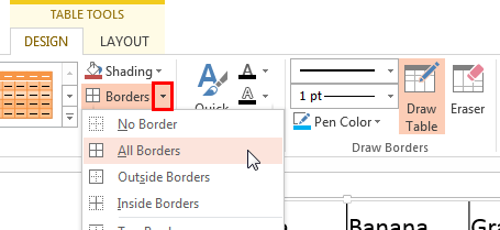 All Borders option to be selected