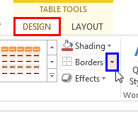 Down-arrow beside the Borders button