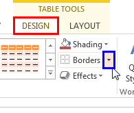 Down-arrow beside the Borders button Down-arrow beside the Borders button