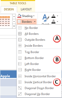 Borders drop-down gallery