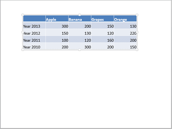 Table selected