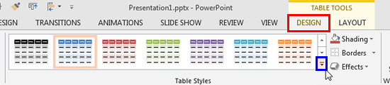 Table Tools Design tab of the Ribbon