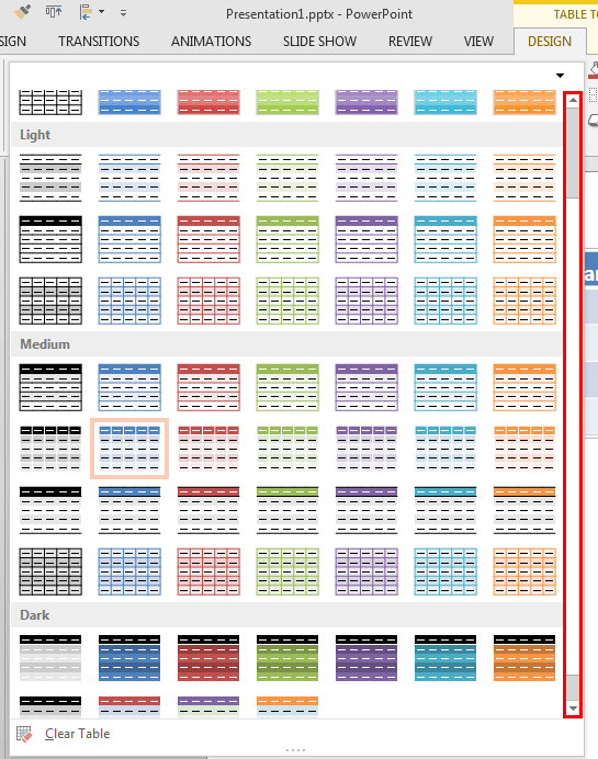 Table Styles drop-down gallery