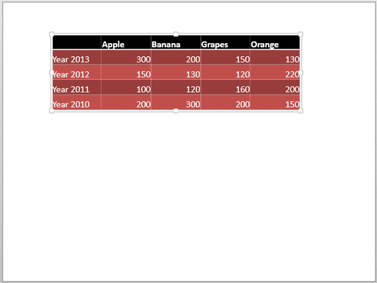 New table style applied to the selected table