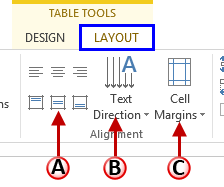 Alignment options for Table cell text Alignment options for Table cell text