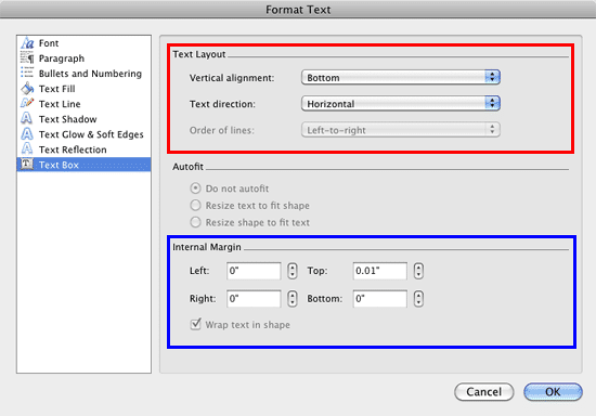 Format Text dialog box