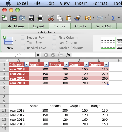 An Excel Table, or simple content, both are useable