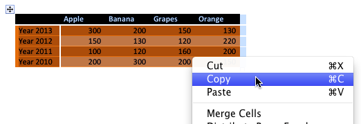 Word table content being copied