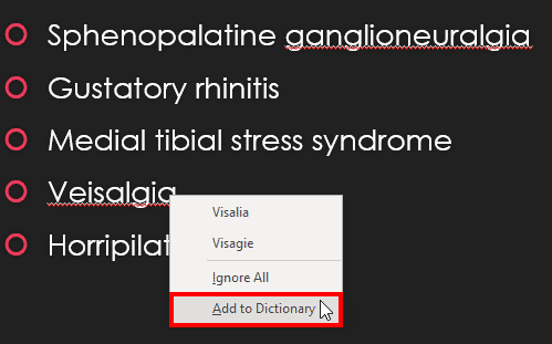 Add to Dictionary in PowerPoint 365