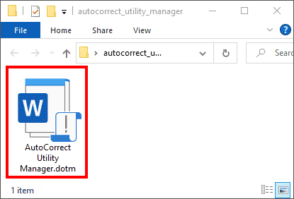 The AutoCorrect Utility Manager.dotm file is a Microsoft Word template