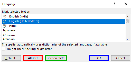 Language dialog box using think-cell in PowerPoint 365 for Windows Language dialog box using think-cell in PowerPoint 365 for Windows