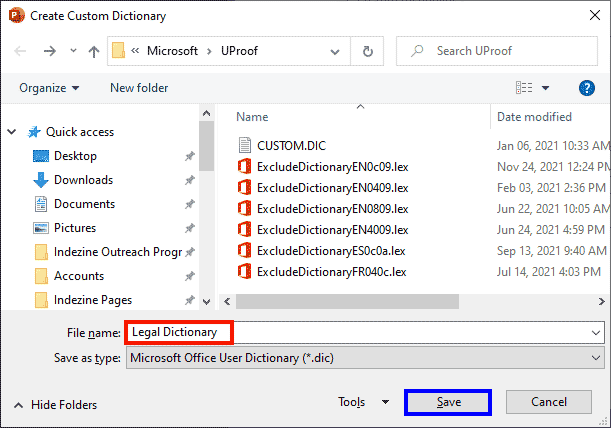 Create a new, custom dictionary in PowerPoint 365 