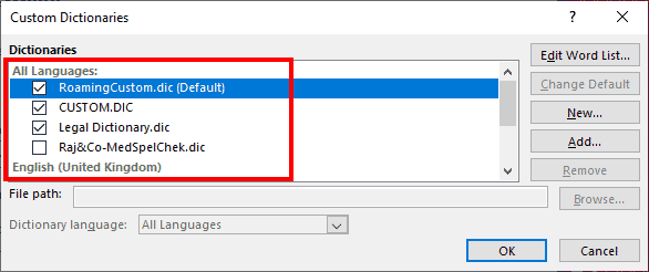 where is the custom dictionary in word stored