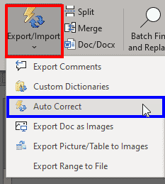 Export/Import button
