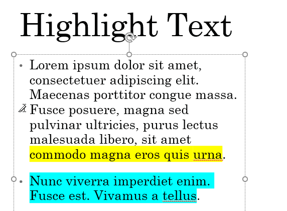 Highlighting removed from text segments in PowerPoint 365