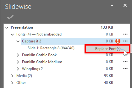 Identify missing fonts and replace them with Slidewise