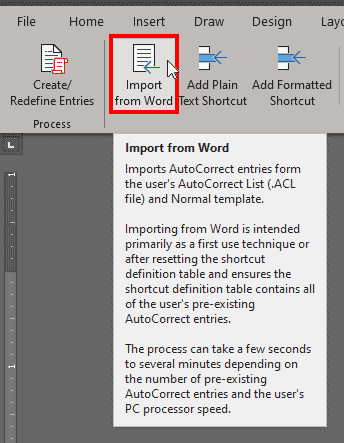 Import AutoCorrect entries into Shortcut Definition Table