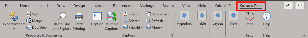 The Kutools Plus tab is the second Ribbon tab added within Word