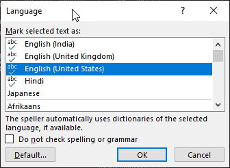 Language dialog in PowerPoint 365 for Windows