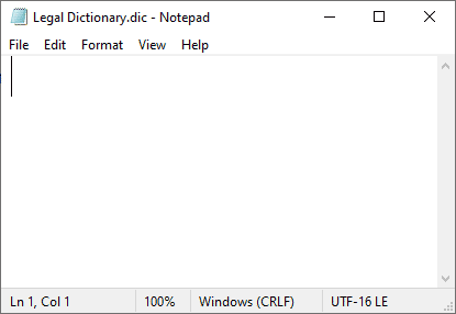 New dictionary file opened in Notepad