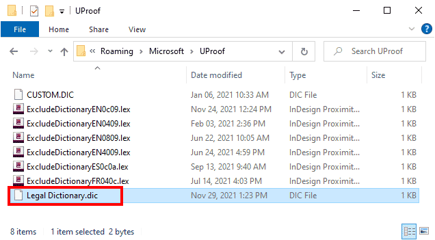 New dictionary file accessed within Windows Explorer New dictionary file accessed within Windows Explorer