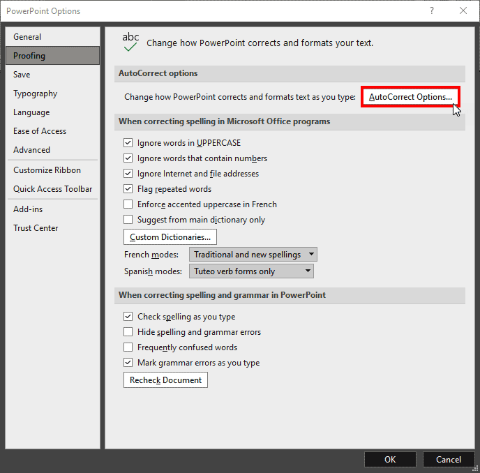 Proofing within PowerPoint 365 for Windows