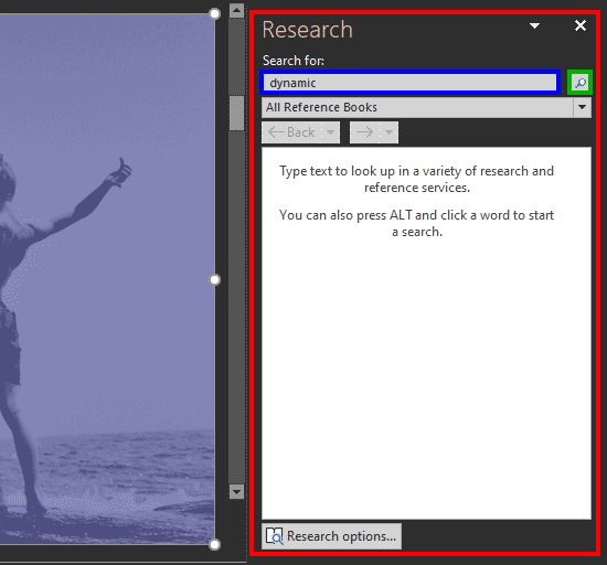 Research Task Pane in PowerPoint 365 for Windows