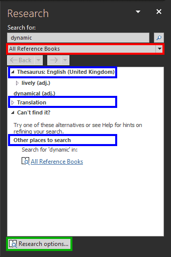 Results in the Research Task Pane in PowerPoint 365 for Windows