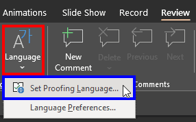Set proofing language in PowerPoint 365
