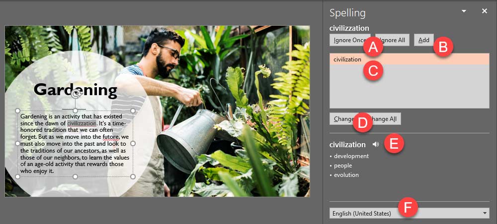 Check spelling in PowerPoint 365