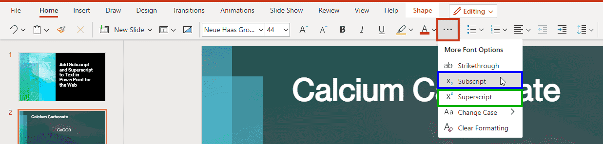 how to add superscript in powerpoint online 2016