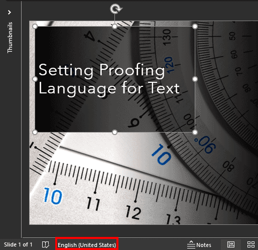 Text container selected in PowerPoint 365 for Windows