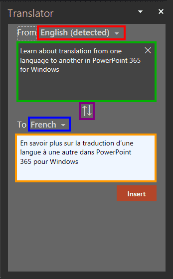 Translator Task Pane in PowerPoint 365 for Windows