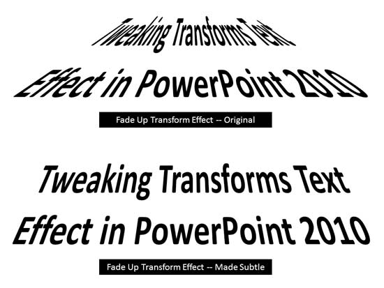 Before and after variations of Text transforms