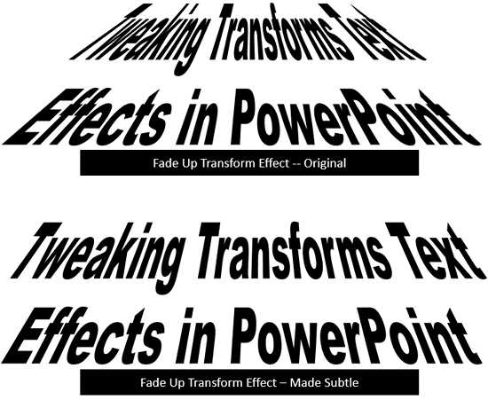 Before and after variations of Text transforms