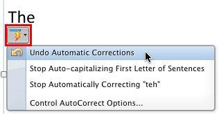 AutoCorrect Options button