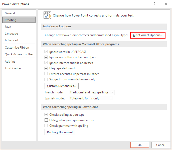 Proofing section of PowerPoint Options dialog box - Indezine Proofing section of PowerPoint Options dialog box