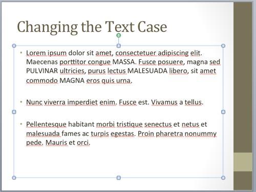 Sentence case. option applied to the selected text